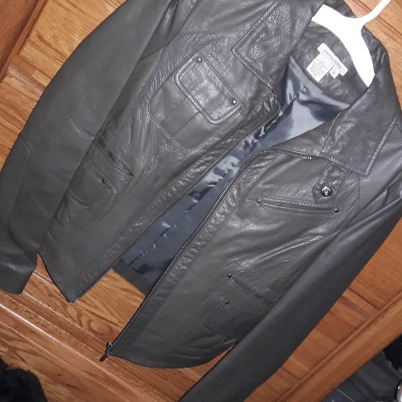 Boston Proper, Gray Leather Jacket, 6 - Picture 6 of 7